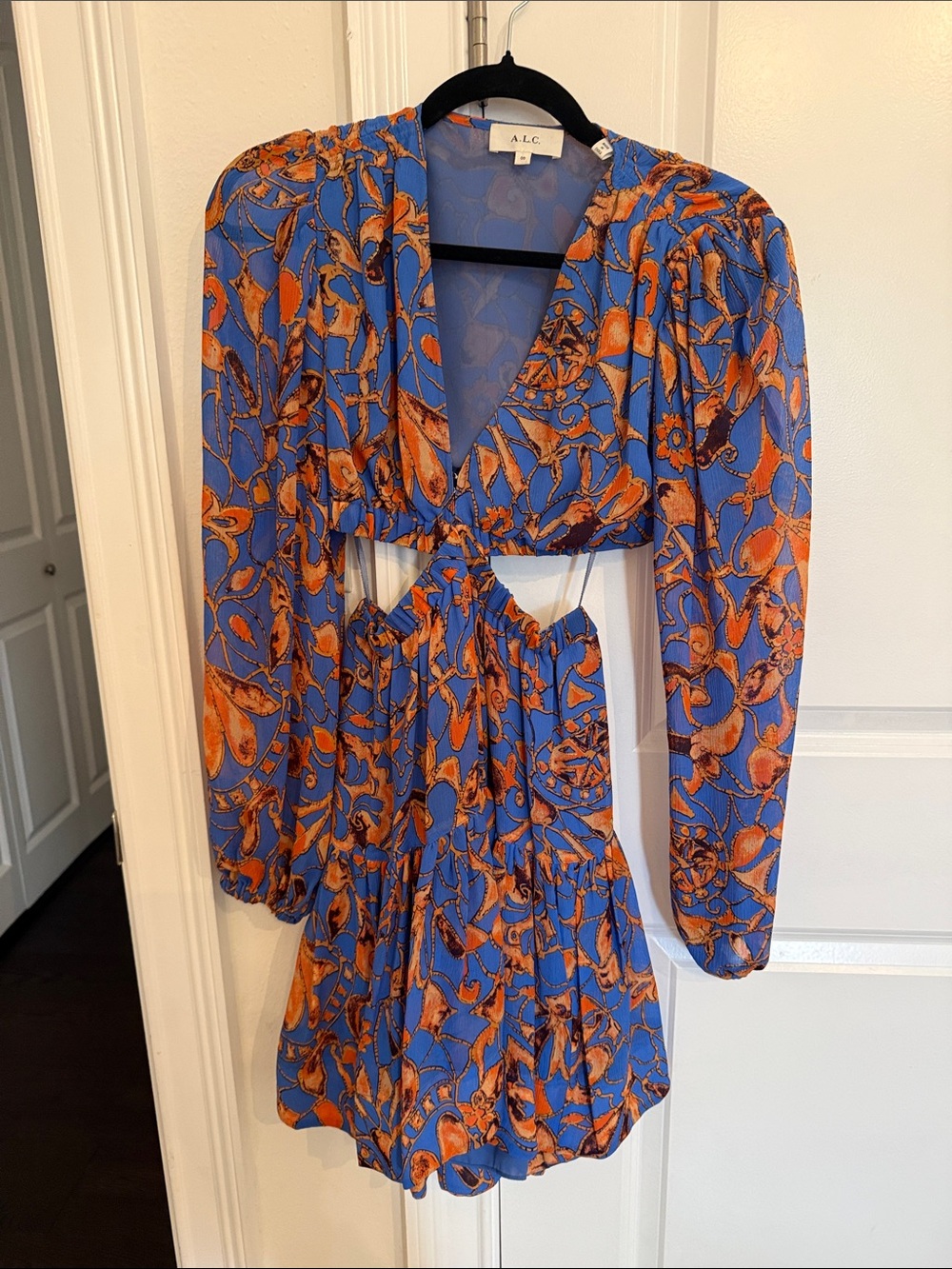 A.L.C. Blue and Orange Cutout Paisley Mini Dress